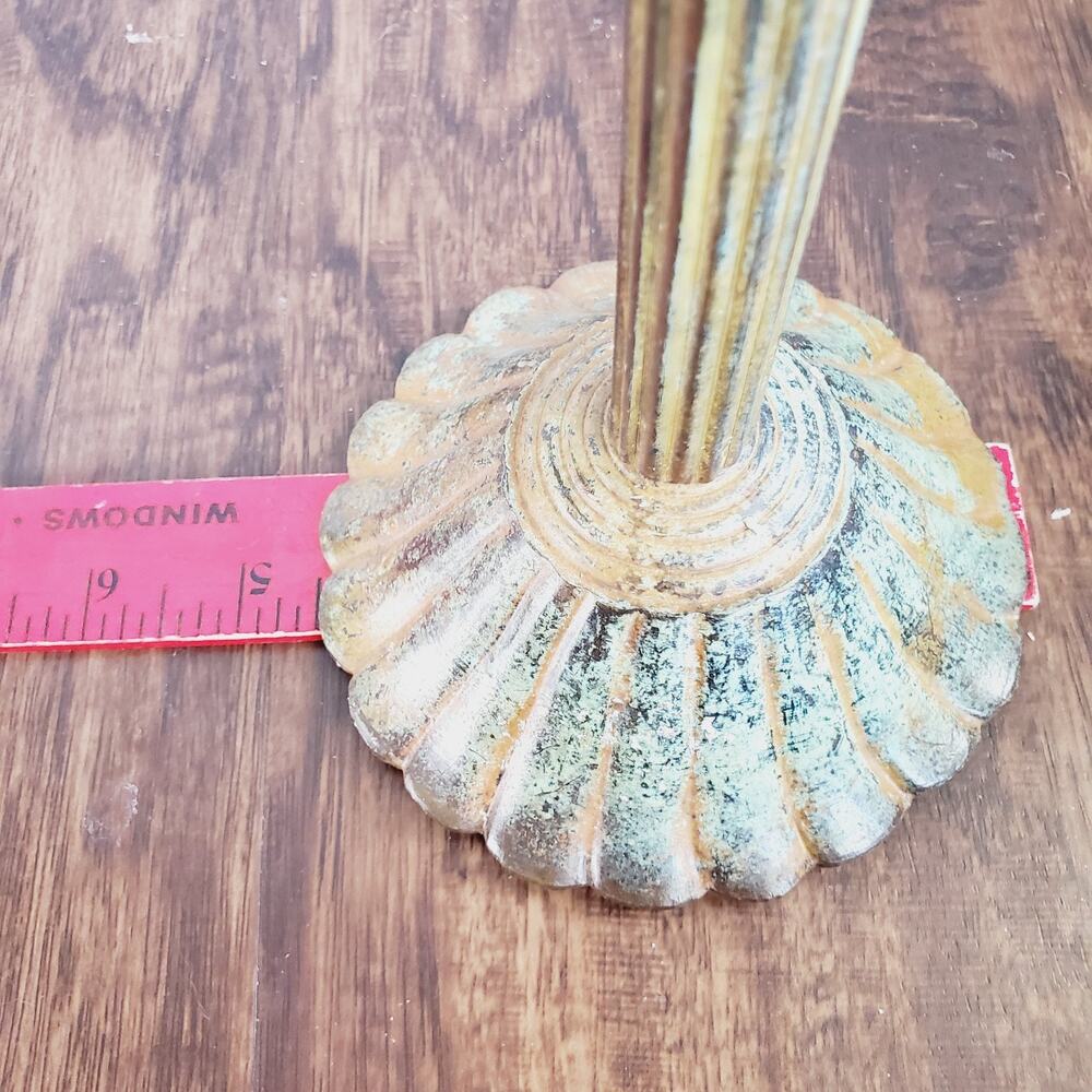 Vintage 80s Large Candle Holders Set X Two Antique Bronze Patina 19" & 13" Decor - Picture 8 of 11